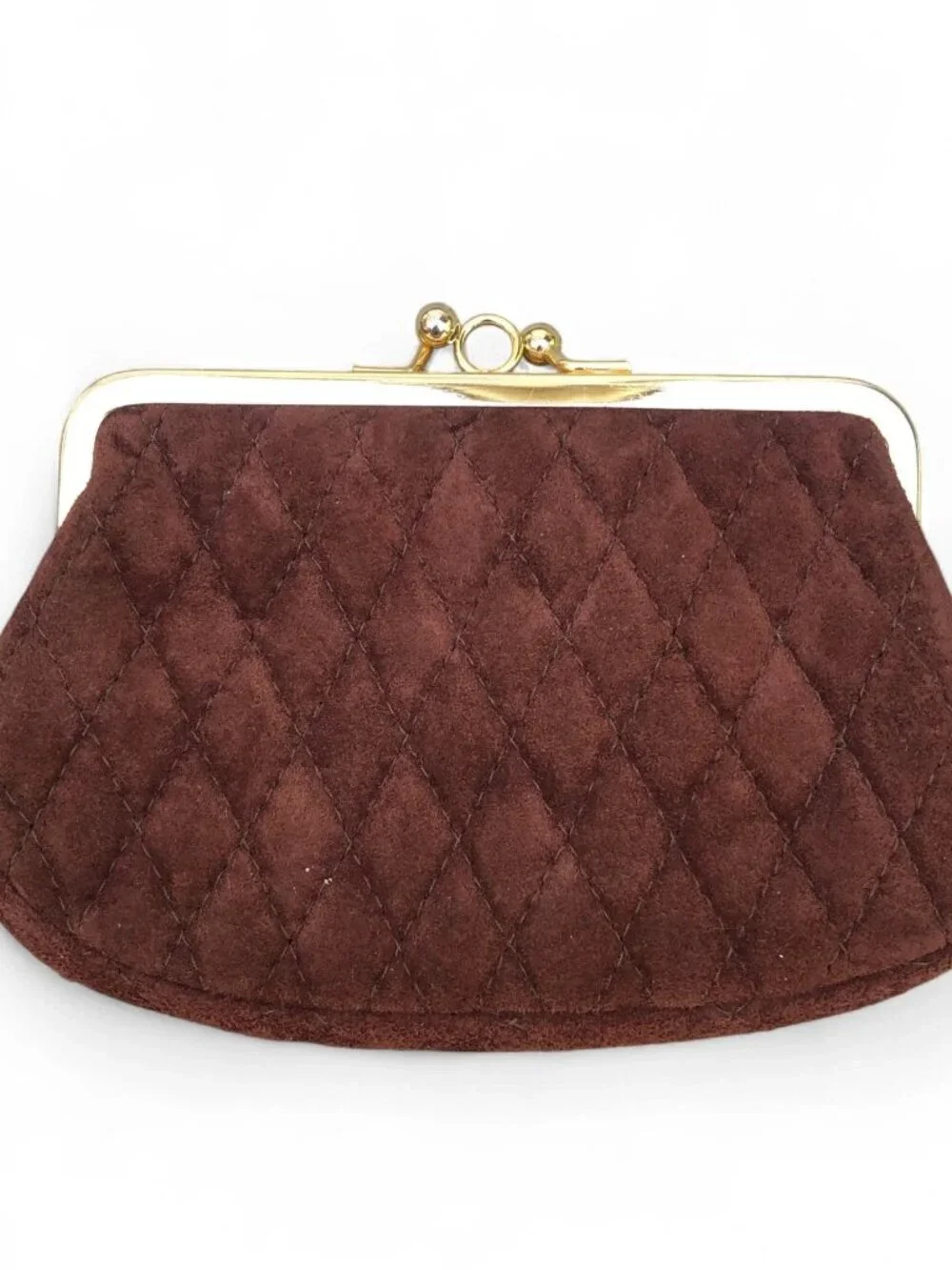 Vintage AR Quilted Coin Purse Wallet Clutch Women's Brown Leather Suede 6